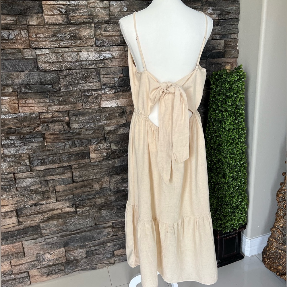 Tan Tiered Midi Sundress with Spaghetti Straps